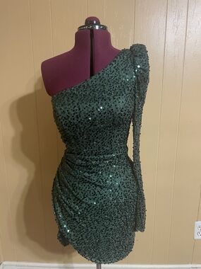 One-Shoulder Emerald Sequin Party Dress
